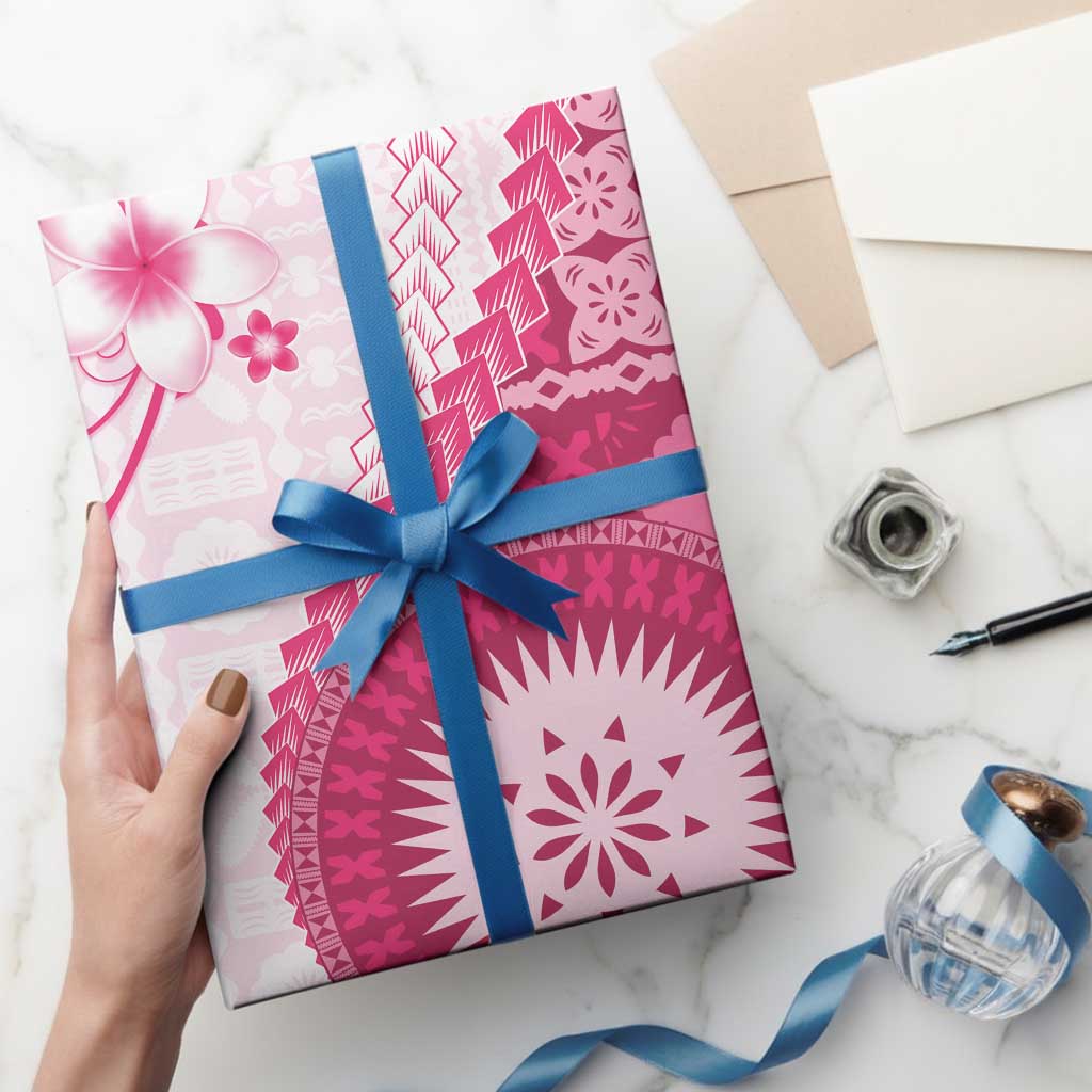 Bula Fiji Wrapping Paper Pink Plumeria Masi Tapa Pattern LT05 - Polynesian Pride