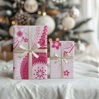Bula Fiji Wrapping Paper Pink Plumeria Masi Tapa Pattern LT05 - Polynesian Pride