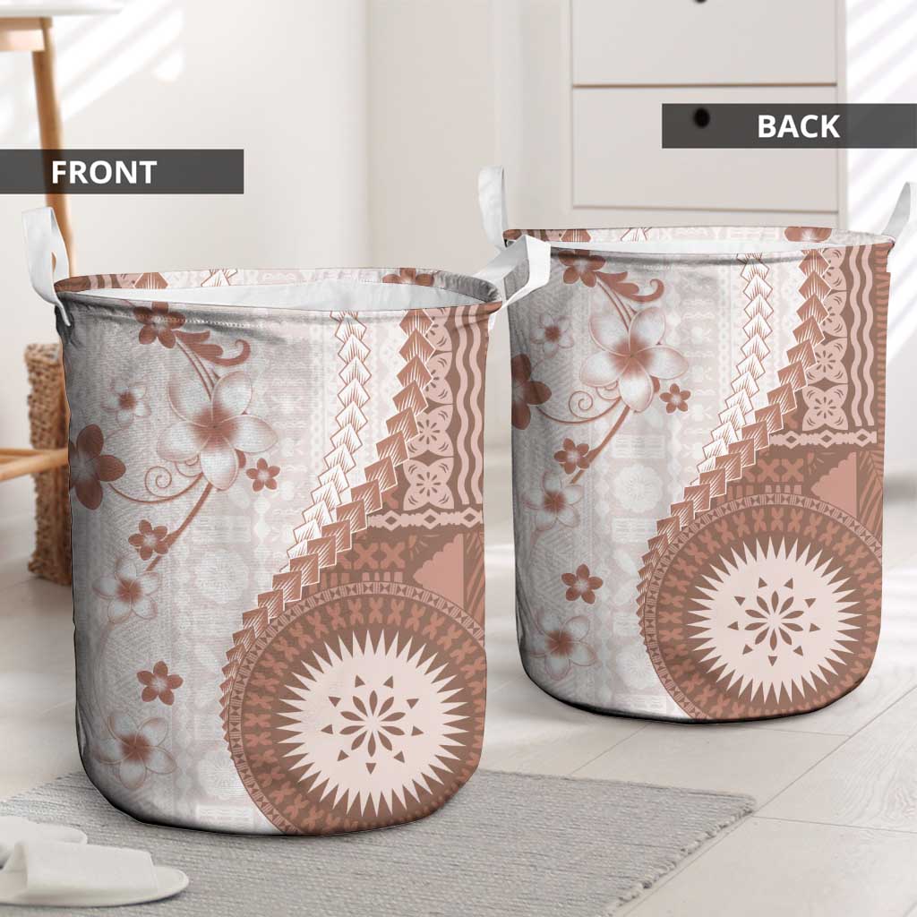 Bula Fiji Laundry Basket Brown Plumeria Masi Tapa Pattern LT05 - Polynesian Pride