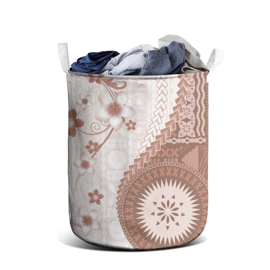 Bula Fiji Laundry Basket Brown Plumeria Masi Tapa Pattern LT05 - Polynesian Pride