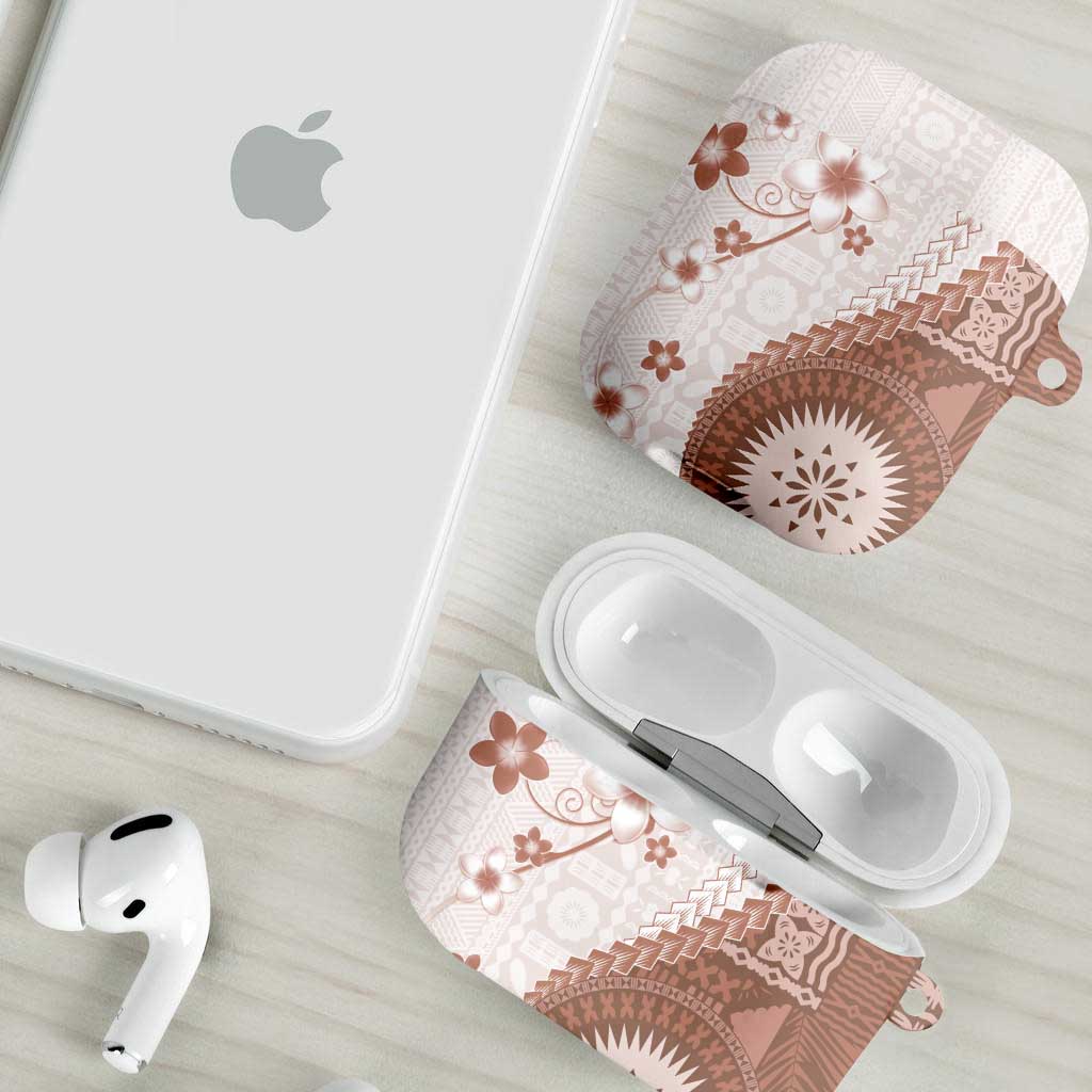 Bula Fiji AirPods Case Brown Plumeria Masi Tapa Pattern LT05 - Polynesian Pride
