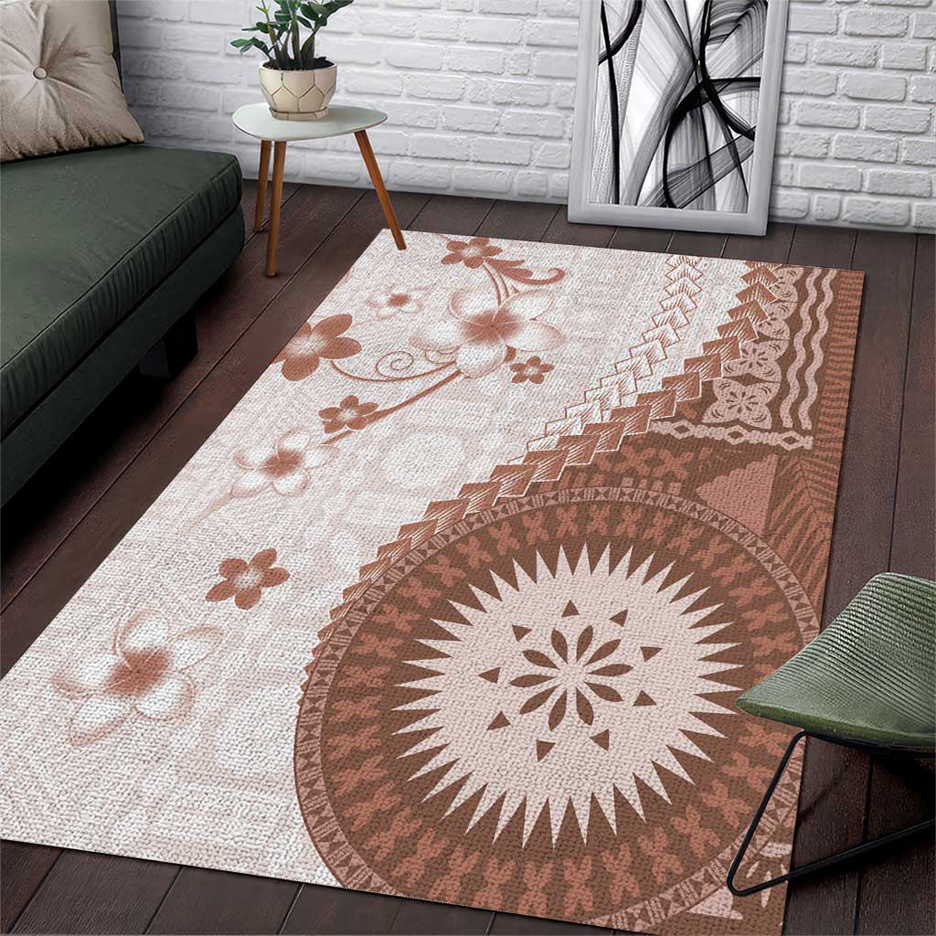 Bula Fiji Area Rug Brown Plumeria Masi Tapa Pattern - Polynesian Pride