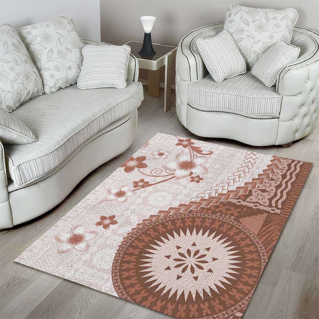 Bula Fiji Area Rug Brown Plumeria Masi Tapa Pattern - Polynesian Pride