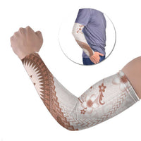 Bula Fiji Arm Sleeves Brown Plumeria Masi Tapa Pattern LT05 Set of 2 Brown - Polynesian Pride