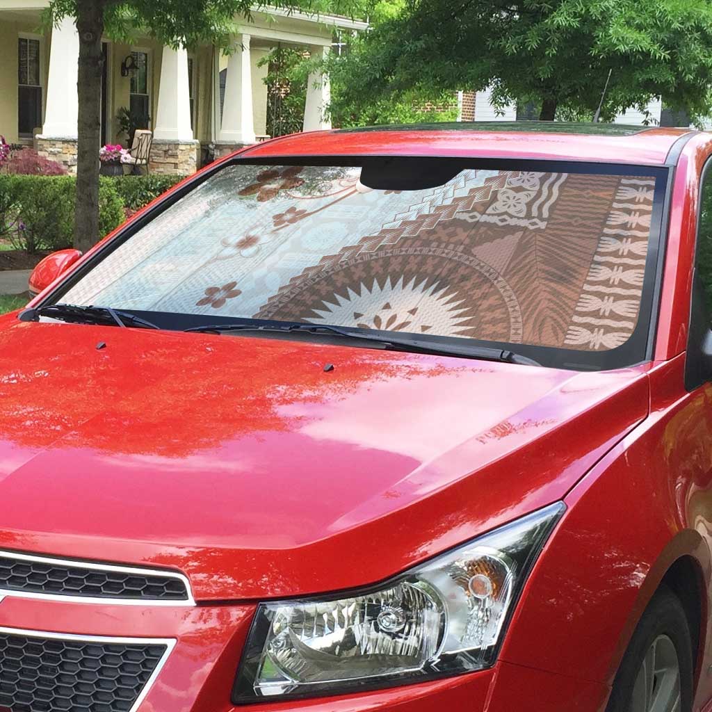 Bula Fiji Auto Sun Shade Brown Plumeria Masi Tapa Pattern - Polynesian Pride