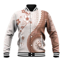 Bula Fiji Baseball Jacket Brown Plumeria Masi Tapa Pattern LT05 Unisex Brown - Polynesian Pride