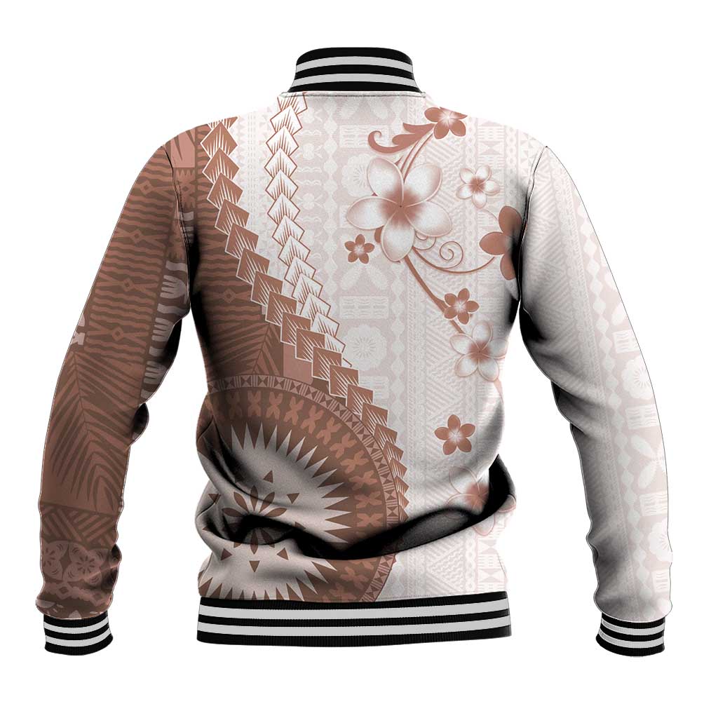 Bula Fiji Baseball Jacket Brown Plumeria Masi Tapa Pattern LT05 - Polynesian Pride