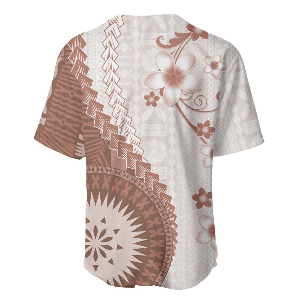 Bula Fiji Baseball Jersey Brown Plumeria Masi Tapa Pattern LT05 - Polynesian Pride