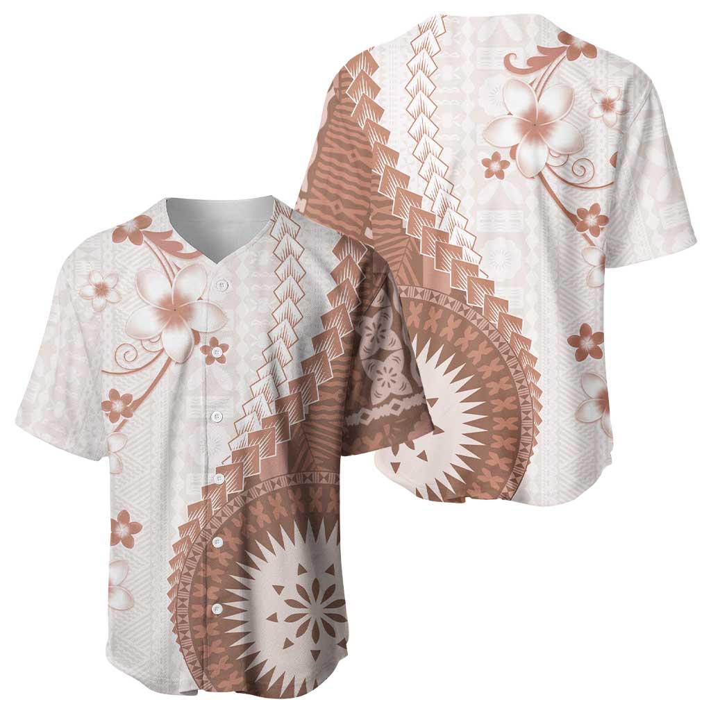 Bula Fiji Baseball Jersey Brown Plumeria Masi Tapa Pattern LT05 - Polynesian Pride