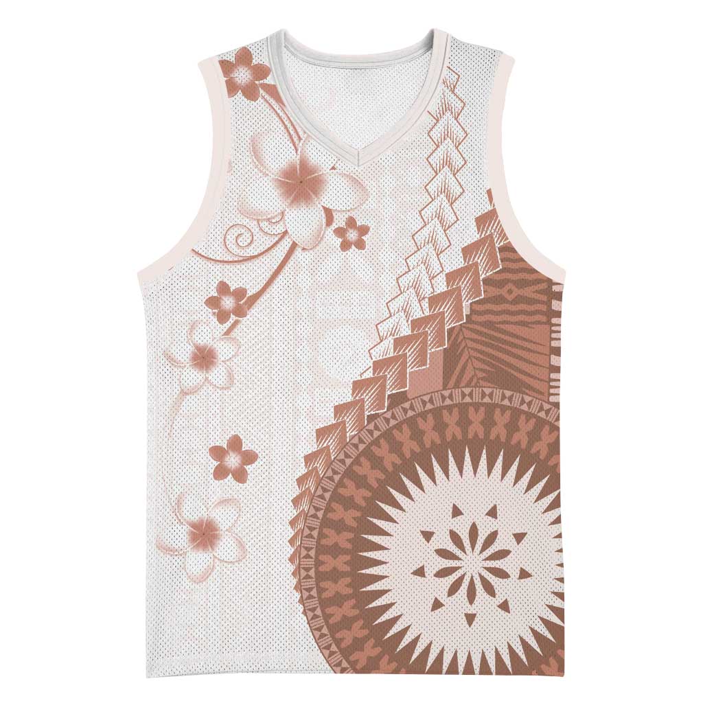 Bula Fiji Basketball Jersey Brown Plumeria Masi Tapa Pattern LT05 Unisex Brown - Polynesian Pride