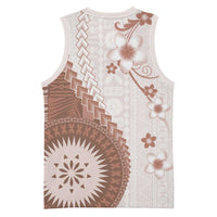 Bula Fiji Basketball Jersey Brown Plumeria Masi Tapa Pattern LT05 - Polynesian Pride