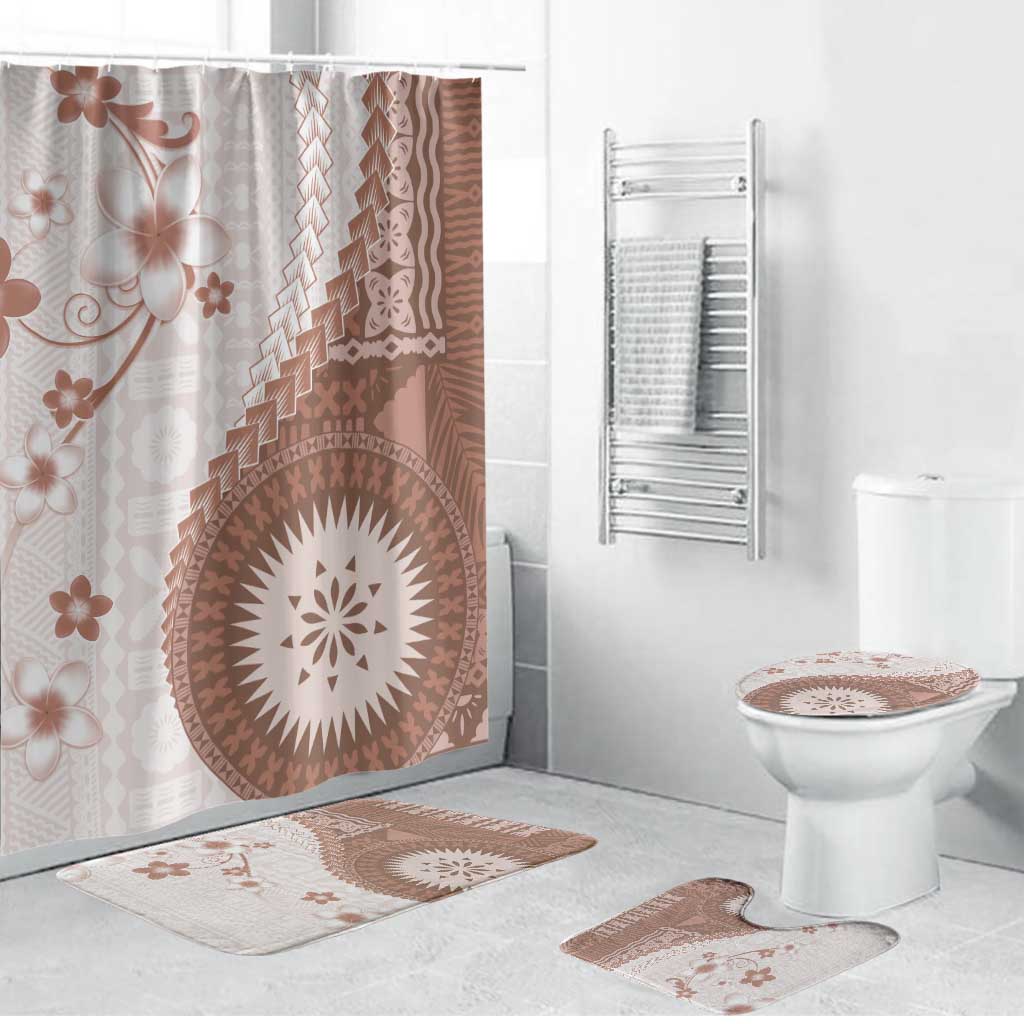 Bula Fiji Bathroom Set Brown Plumeria Masi Tapa Pattern LT05 Bathroom Set (4 pcs) Brown - Polynesian Pride