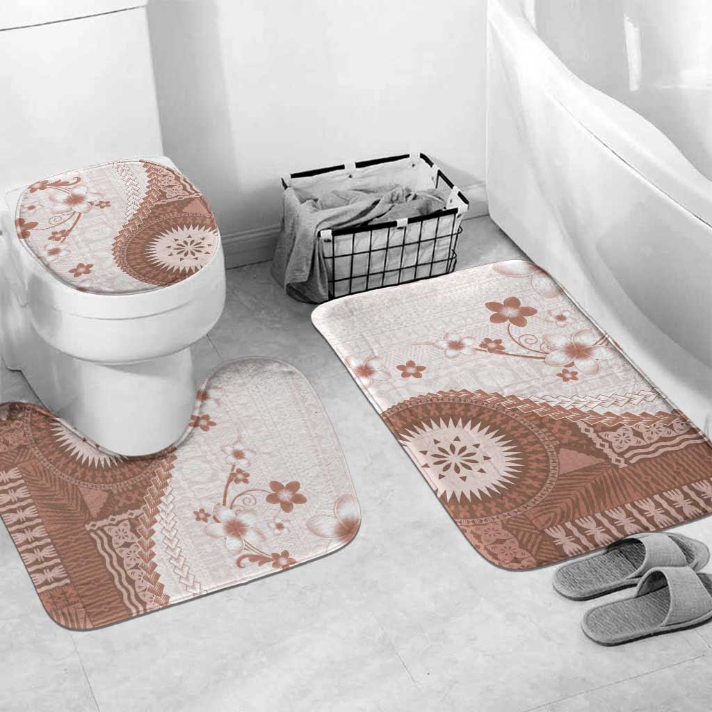 Bula Fiji Bathroom Set Brown Plumeria Masi Tapa Pattern LT05 Mat Set Only (3 pcs) One Size Brown - Polynesian Pride