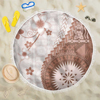 Bula Fiji Beach Blanket Brown Plumeria Masi Tapa Pattern - Polynesian Pride