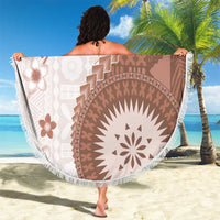 Bula Fiji Beach Blanket Brown Plumeria Masi Tapa Pattern - Polynesian Pride