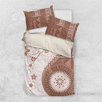 Bula Fiji Bedding Set Brown Plumeria Masi Tapa Pattern - Polynesian Pride
