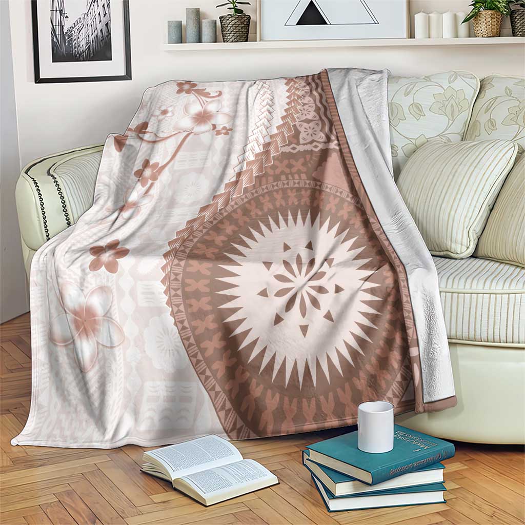 Bula Fiji Blanket Brown Plumeria Masi Tapa Pattern - Polynesian Pride
