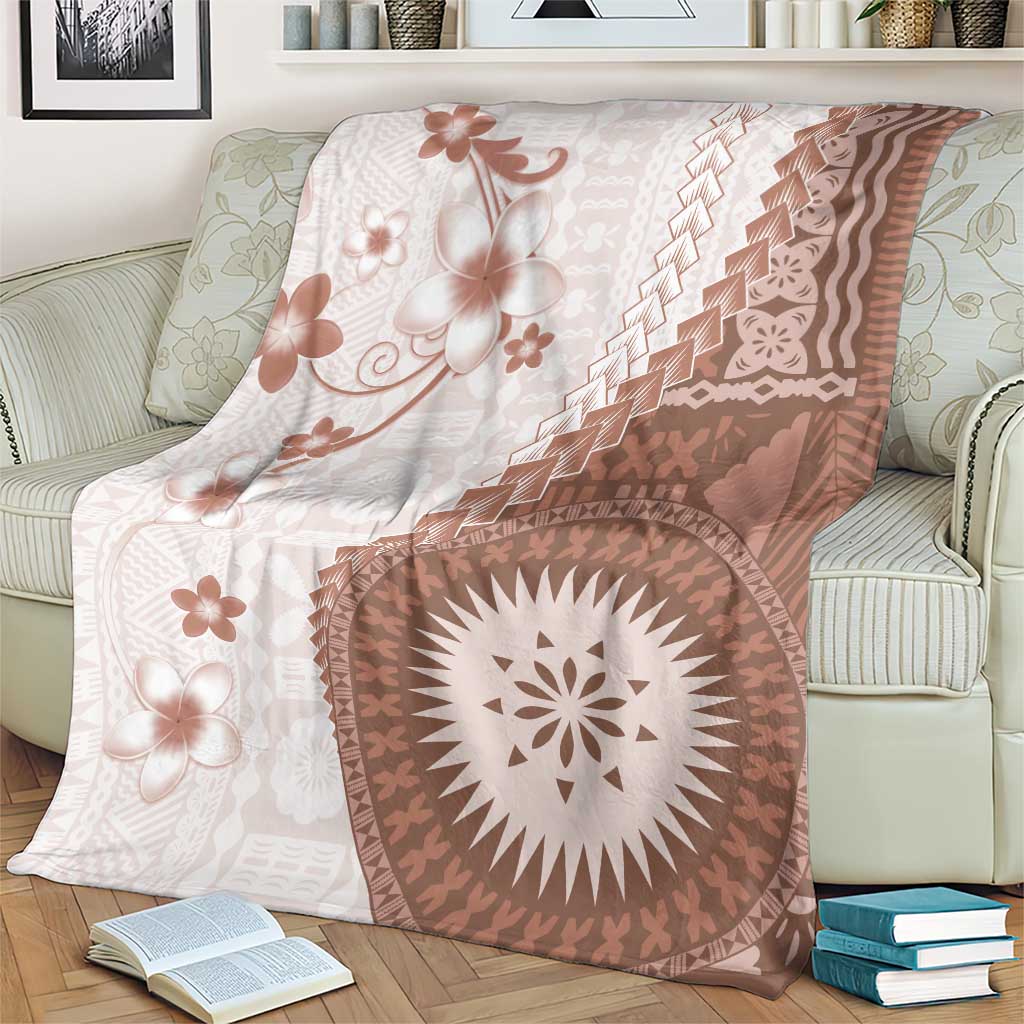 Bula Fiji Blanket Brown Plumeria Masi Tapa Pattern - Polynesian Pride
