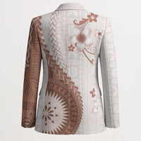 Bula Fiji Blazer Brown Plumeria Masi Tapa Pattern - Polynesian Pride