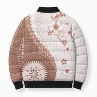 Bula Fiji Bomber Puffer Jacket Brown Plumeria Masi Tapa Pattern LT05 - Polynesian Pride