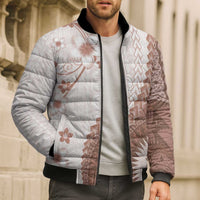 Bula Fiji Bomber Puffer Jacket Brown Plumeria Masi Tapa Pattern LT05 - Polynesian Pride