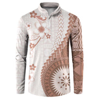 Bula Fiji Button Sweatshirt Brown Plumeria Masi Tapa Pattern LT05 Brown - Polynesian Pride