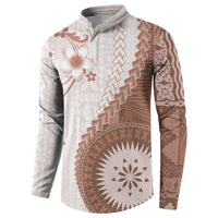 Bula Fiji Button Sweatshirt Brown Plumeria Masi Tapa Pattern LT05 - Polynesian Pride