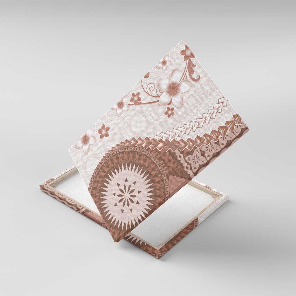 Bula Fiji Canvas Wall Art Brown Plumeria Masi Tapa Pattern LT05 With Frame Brown - Polynesian Pride