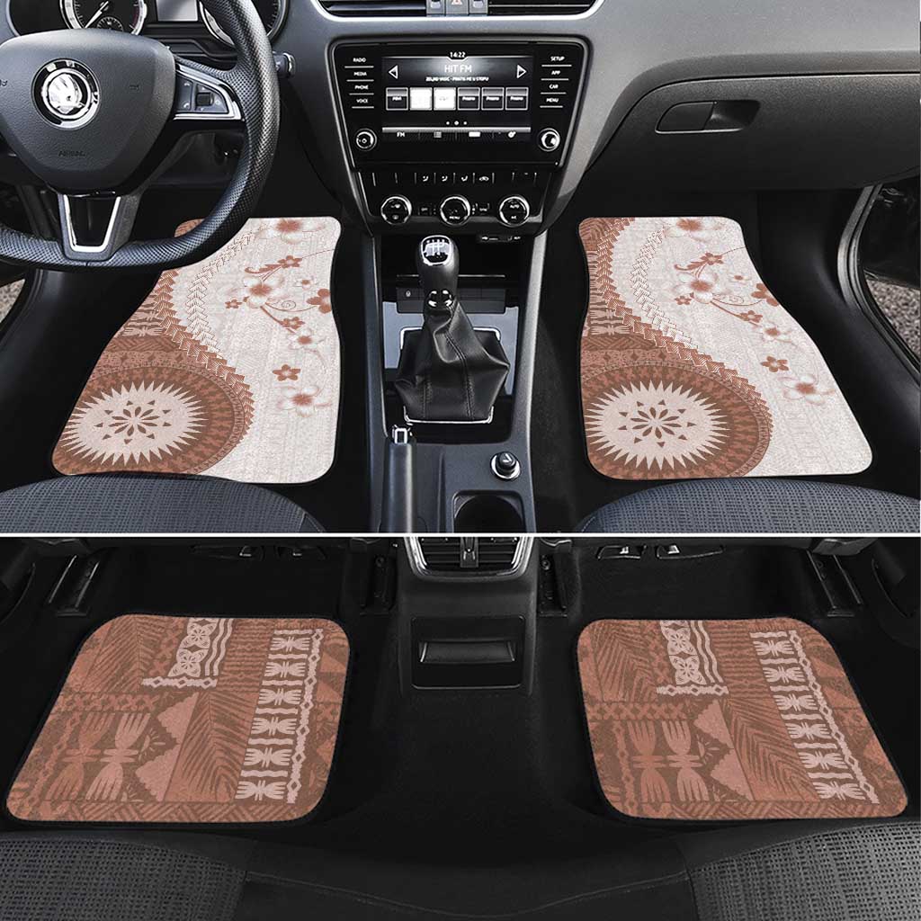 Bula Fiji Car Mats Brown Plumeria Masi Tapa Pattern - Polynesian Pride