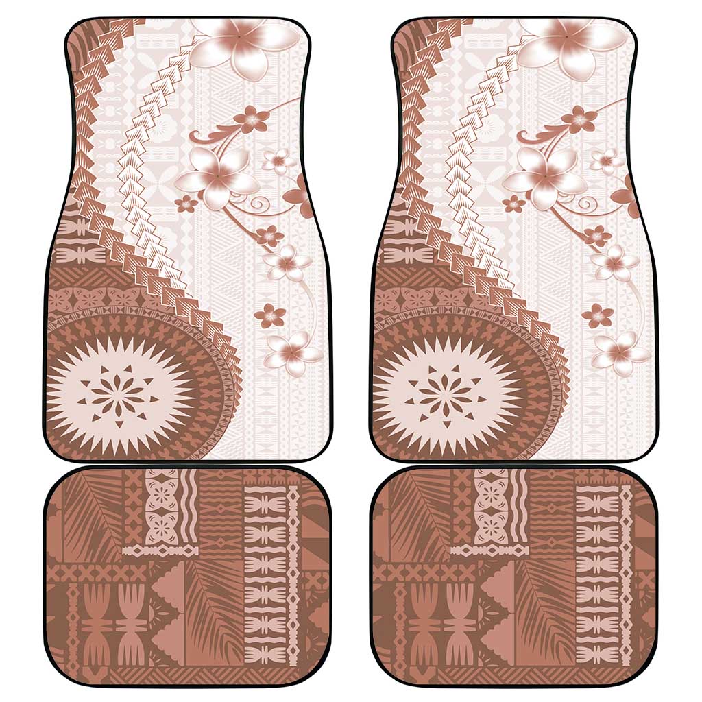 Bula Fiji Car Mats Brown Plumeria Masi Tapa Pattern LT05 - Polynesian Pride