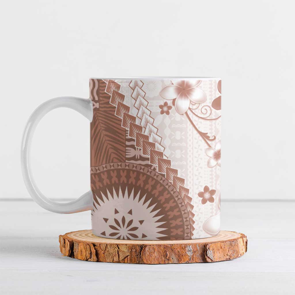 Bula Fiji Ceramic Mug Brown Plumeria Masi Tapa Pattern LT05 Brown - Polynesian Pride