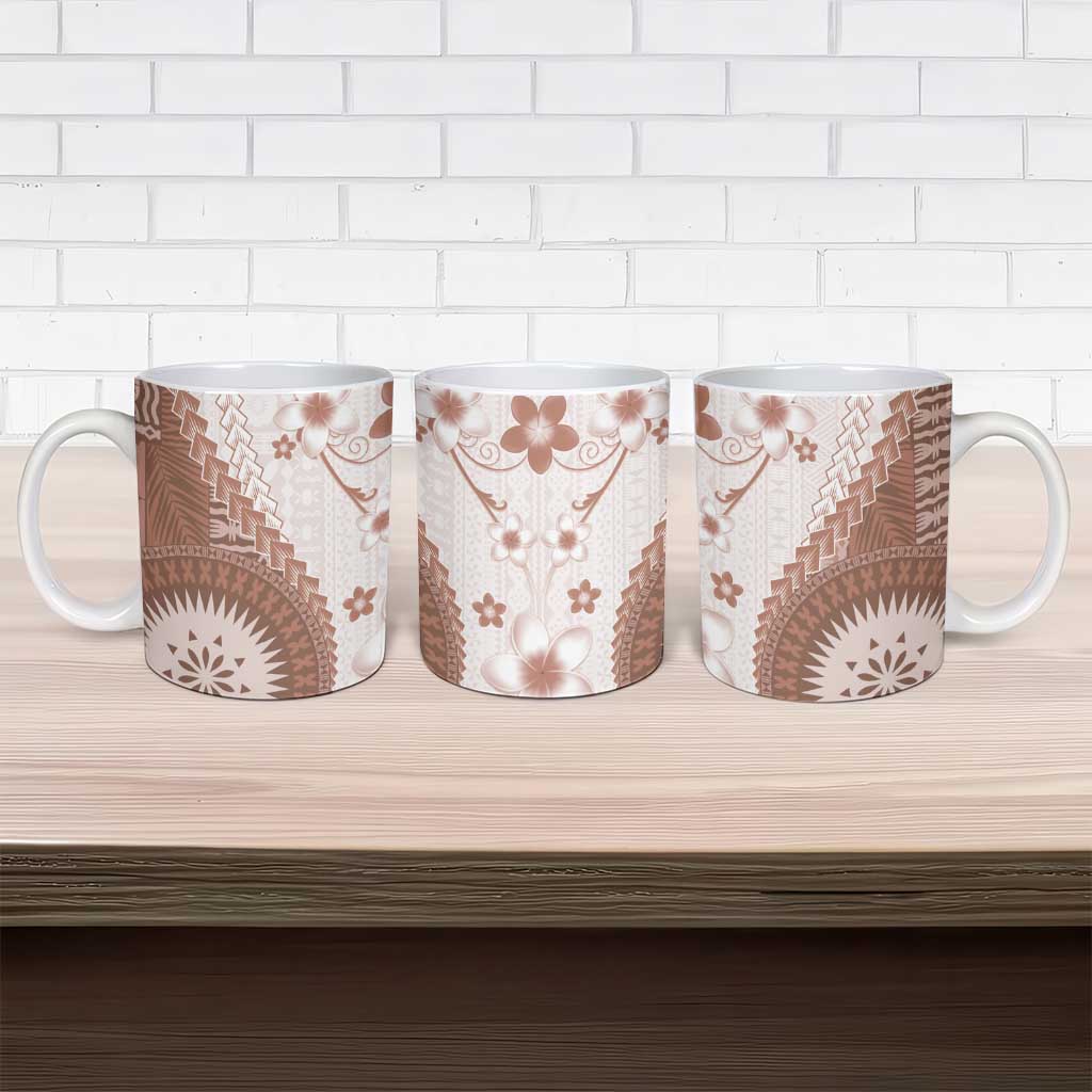 Bula Fiji Ceramic Mug Brown Plumeria Masi Tapa Pattern LT05 - Polynesian Pride