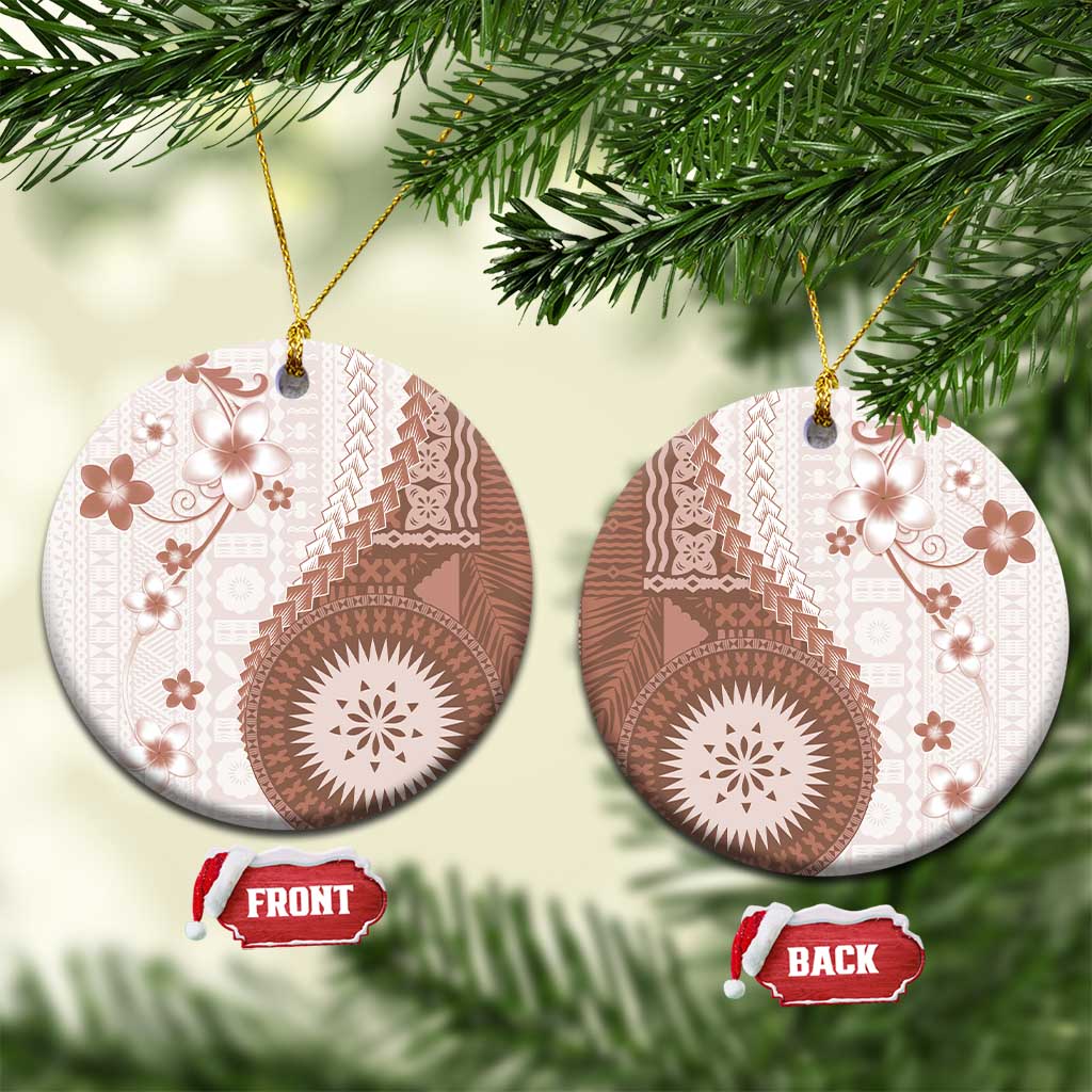 Bula Fiji Ceramic Ornament Brown Plumeria Masi Tapa Pattern - Polynesian Pride