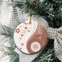 Bula Fiji Ceramic Ornament Brown Plumeria Masi Tapa Pattern - Polynesian Pride