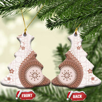 Bula Fiji Ceramic Ornament Brown Plumeria Masi Tapa Pattern - Polynesian Pride