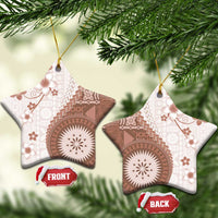 Bula Fiji Ceramic Ornament Brown Plumeria Masi Tapa Pattern - Polynesian Pride