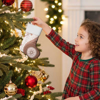 Bula Fiji Christmas Stocking Brown Plumeria Masi Tapa Pattern - Polynesian Pride