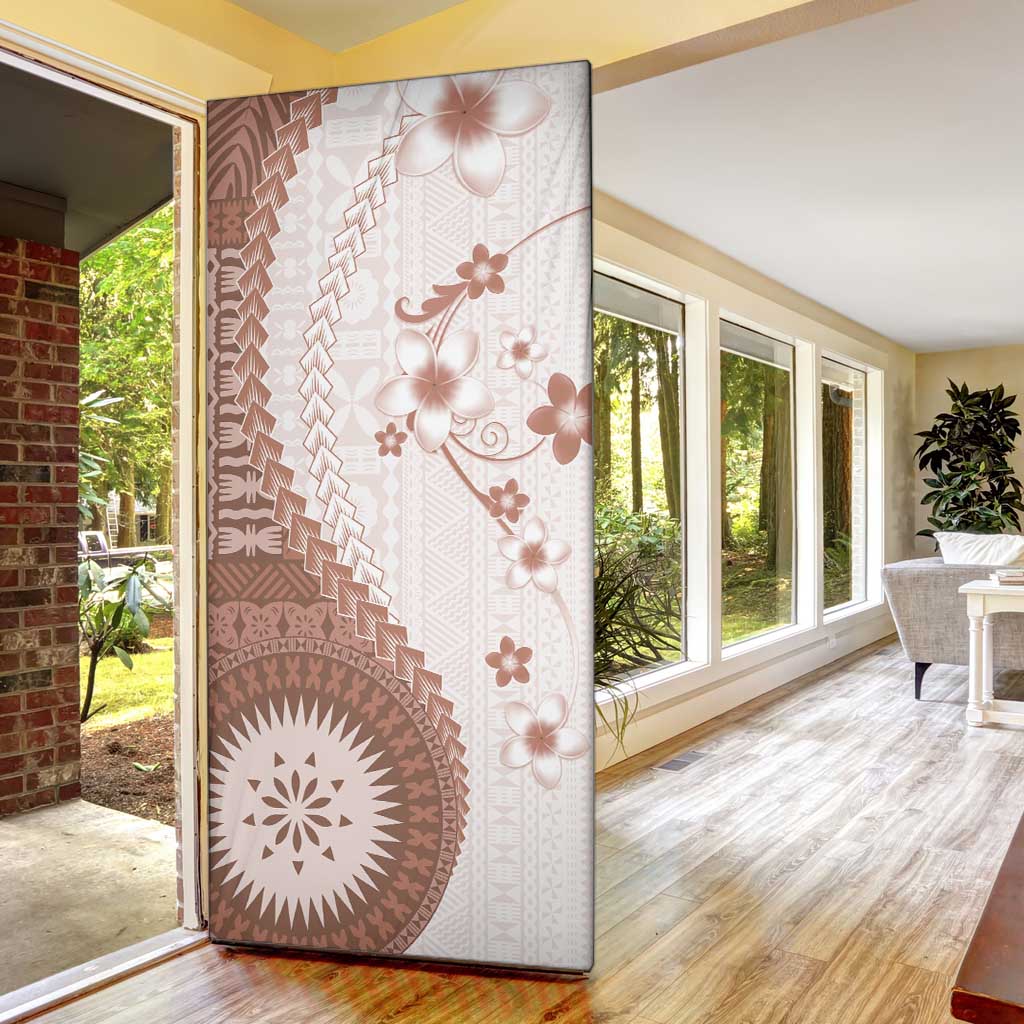 Bula Fiji Door Cover Brown Plumeria Masi Tapa Pattern LT05 - Polynesian Pride