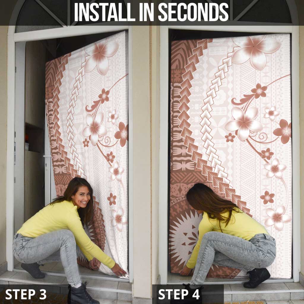 Bula Fiji Door Cover Brown Plumeria Masi Tapa Pattern LT05 - Polynesian Pride