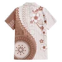 Bula Fiji Family Matching Off Shoulder Maxi Dress and Hawaiian Shirt Brown Plumeria Masi Tapa Pattern - Polynesian Pride
