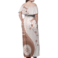 Bula Fiji Family Matching Off Shoulder Maxi Dress and Hawaiian Shirt Brown Plumeria Masi Tapa Pattern - Polynesian Pride