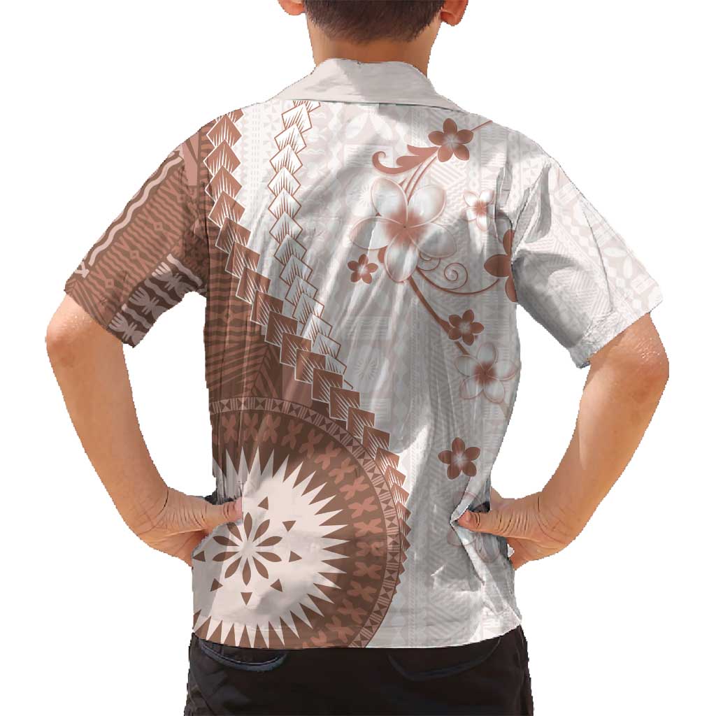 Bula Fiji Family Matching Off Shoulder Short Dress and Hawaiian Shirt Brown Plumeria Masi Tapa Pattern - Polynesian Pride