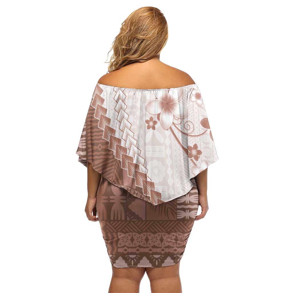 Bula Fiji Family Matching Off Shoulder Short Dress and Hawaiian Shirt Brown Plumeria Masi Tapa Pattern - Polynesian Pride