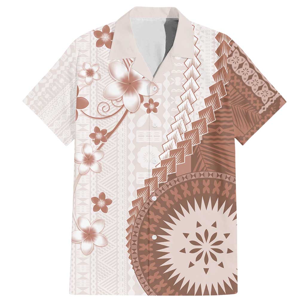 Bula Fiji Family Matching Summer Maxi Dress and Hawaiian Shirt Brown Plumeria Masi Tapa Pattern - Polynesian Pride