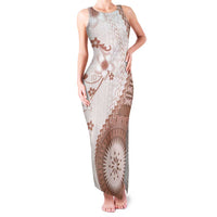 Bula Fiji Family Matching Tank Maxi Dress and Hawaiian Shirt Brown Plumeria Masi Tapa Pattern - Polynesian Pride