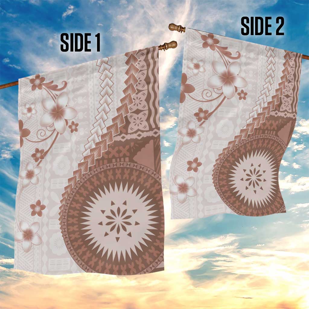 Bula Fiji Garden Flag Brown Plumeria Masi Tapa Pattern - Polynesian Pride