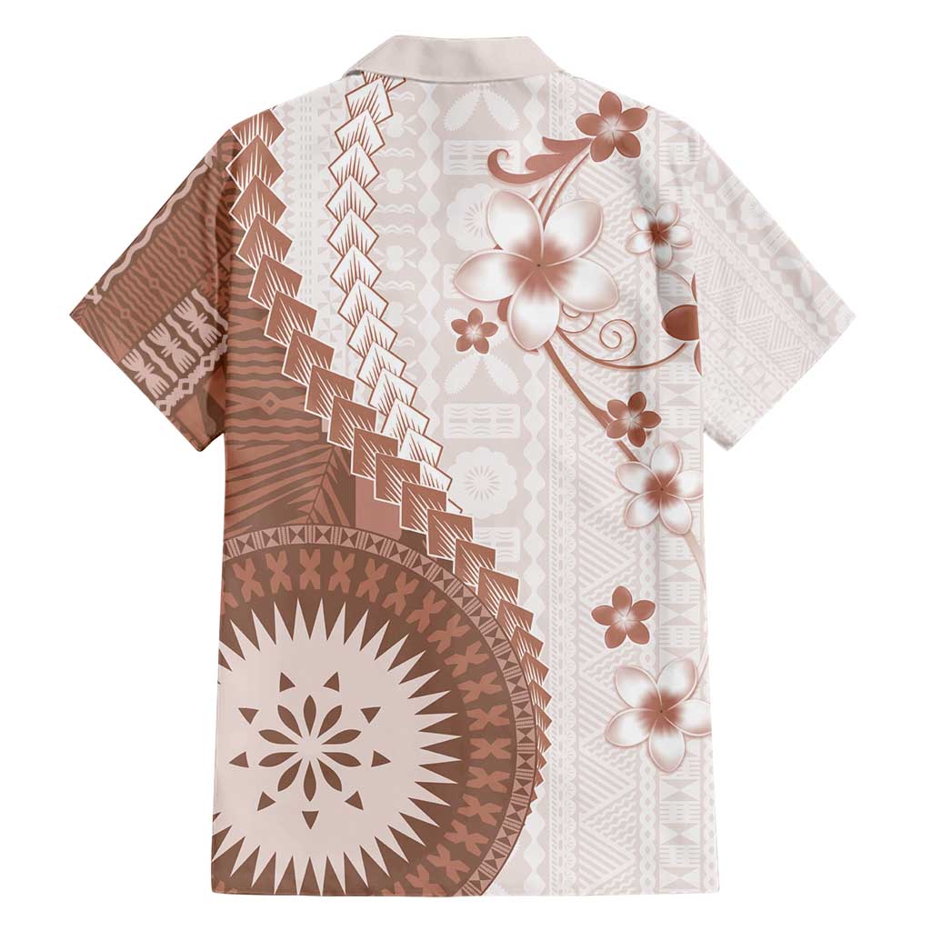 Bula Fiji Hawaiian Shirt Brown Plumeria Masi Tapa Pattern - Polynesian Pride