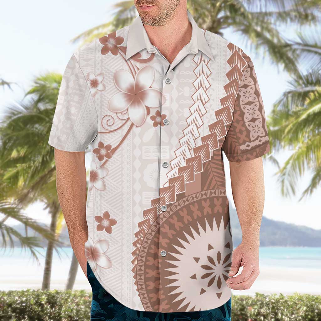 Bula Fiji Hawaiian Shirt Brown Plumeria Masi Tapa Pattern - Polynesian Pride