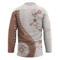 Bula Fiji Hockey Jersey Brown Plumeria Masi Tapa Pattern - Polynesian Pride