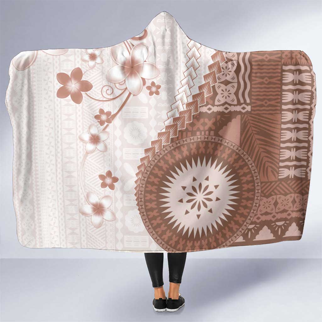 Bula Fiji Hooded Blanket Brown Plumeria Masi Tapa Pattern LT05 One Size Brown - Polynesian Pride